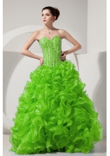 Spring Green Princess Sweetheart Beading and Ruffles 2014 Quinceanera Dresses