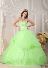 Beautiful Princess Sweetheart Organza Quinceaneras Dress with Appliques and Flowers