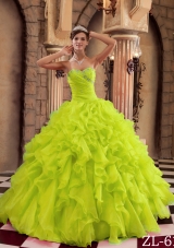 Lime Green Princess Sweetheart Quinceanera Dresses with Organza Ruffles