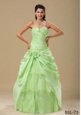 Lime Green Sweetheart Hand Made Flowers and Beading Sweet 15 Dresses