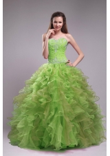 Popular Sweetheart Orangza Quinceanera Dress with Ruffles and Beading