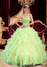 Princess Sweetheart Organza Sweet 15 Dresses with Beading and Ruffles