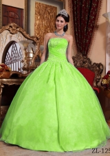 Puffy Strapless Organza Sweet Sixteen Dresses with Appliques