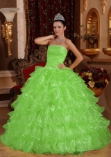 Strapless Organza New Style Quinceanera Gowns with Beading and Ruffles