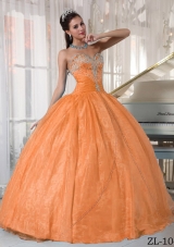Elegant Orange Sweetheart Organza Appliques Dresses For Quinceaneras