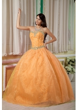 Orange Sweetheart Organza Beading Dresses For a Quinceanera