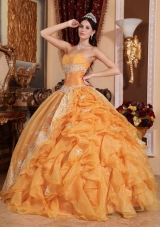 Orange Sweetheart Organza Quinceanera Gown Dresses with Beading and Ruffles