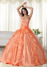 Orange Sweetheart Quinceanera Dresses with Embroidery and Ruffles