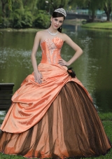 Orange and Black Appliques and Flowers Quinceanera Dresses Custom Made