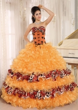 Pretty Orange Sweetheart Leopard Sweet 16 Dresses with Ruffles