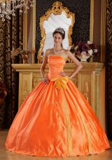 Orange Red Puffy Embroidery Dresses For a Quinceanera