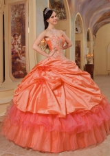 Puffy Appliqued One Shoulder Orange Red Sweet 16 Dresses