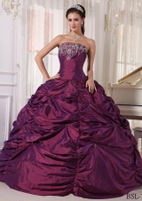2014 Low price Dark Purple Strapless Embroidery Quinceanera Dresses with Beading