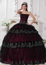 2014 Modest Puffy Strapless Appliques Quinceanera Dresses with Ruffled Layers