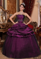 2014 Purple Puffy Strapless Beading Quinceanera Dresses with Pick-ups