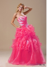 Appliques and Hand Made Flowers Floor-length For 2014 Quinceanera Dresses