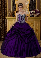 Dark Purple Puffy Sweetheart Embroidery Quinceanera Dresses with Pick-ups