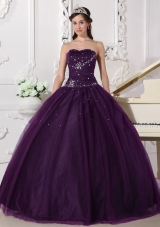 Dark Purple Puffy Sweetheart Rhinestone Quinceanera Dresses for 2014
