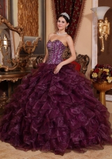 Luxurious Dark Purple Puffy Sweetheart Sequins 2014 Quinceanera Dress with Ruffles