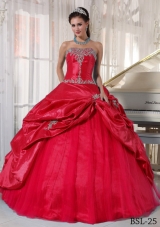Simple Red Ball Gown Strapless Quinceanera Dress Appliques for 2014