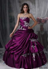 2014 New Style Puffy Strapless Appliques Quinceanera Dresses with Hand Made Flower