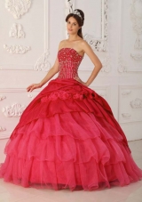 2014 The Brand New Style Red Ball Gown Strapless Beading Quinceanera Dress with Ruffled Layers