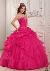 Coral Red Ball Gown Strapless For 2014  Beading And Ruffles Quinceanera Dress with Appliques