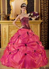 Coral Red Puffy Strapless Beading and Embroidery for 2014 Quinceanera Dress