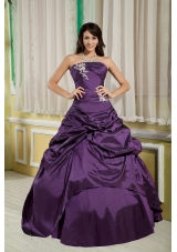 Dark Purple Princess Strapless Appliques for 2014 Quinceanera Dress with Pick-ups