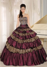 Leopard Layers and Beading 2014 Dark Purple Quinceanera Dress For Custom Made