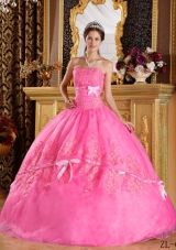 New Style Strapless Appliques Organza Rose Pink Quinceanera Gowns