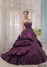 Pretty Puffy Sweetheart Court Train Appliques and Quinceanera Dresses for 2014