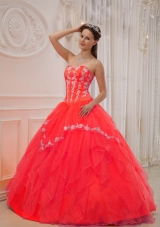 The Super Hot Red Puffy Sweetheart for 2014 Appliques Quinceanera Dress with Beading
