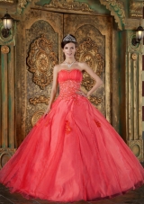 2014 Gorgeous Puffy Sweetheart Appliques Quinceanera Dresses in Red