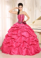 2014 Pretty Red Beaded and Hand Made Flowers Quinceanera Dress With Pick-ups