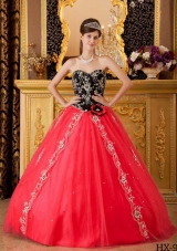 2014 Princess Sweetheart Hand Made Flower and Beading Quinceanera Dress in Red