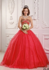 2014 Red Princess Sweetheart Beading Decorate for Quinceanera Dresses