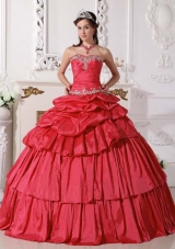 2014 Red Puffy Sweetheart Beading and Ruching Detachable Quinceanera Dress  with Ruffled Layers