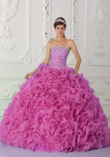 Ball Gown Strapless Organza Quinceanera Gowns with Ruffles and Beading