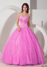 Beautiful Sweetheart Organza Rose Pink Quinceneara Dresses with Beading and Appliques