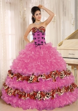 Discount Appliques Sweetheart Leopard Sweet 15 Dresses with Ruffles