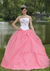 Discount Strapless Pink Quinceanera Gown Dresses with Embroidery