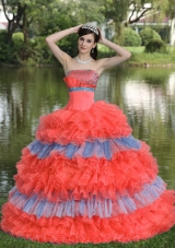 Multi-color  Sweet Sequins Strapless for 2014 Quinceanera Dress with Ruffled Layers