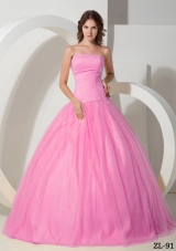 Princess Rose Pink Strapless Sweet 15 Dresses with Beading