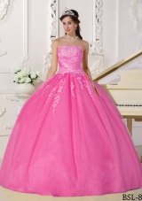Rose Pink Ball Gown Strapless Quinceanera Gowns with Appliques