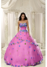 Rose Pink Princess Appliques 2013 Quninceaera Gowns For Custom Made