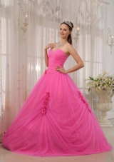 Rose Pink Princess Sweetheart Quinceneara Dresses with Flowers