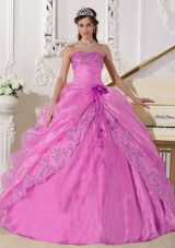 Rose Pink Strapless Organza Sweet Sixteen Dresses with Beading