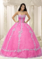 Rose Pink Sweetheart For 2014 Sweet Sixteen Dresses with Appliques and Beading