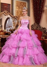 Rose Pink Sweetheart Organza Beading Quinceanera Dresses with Layers